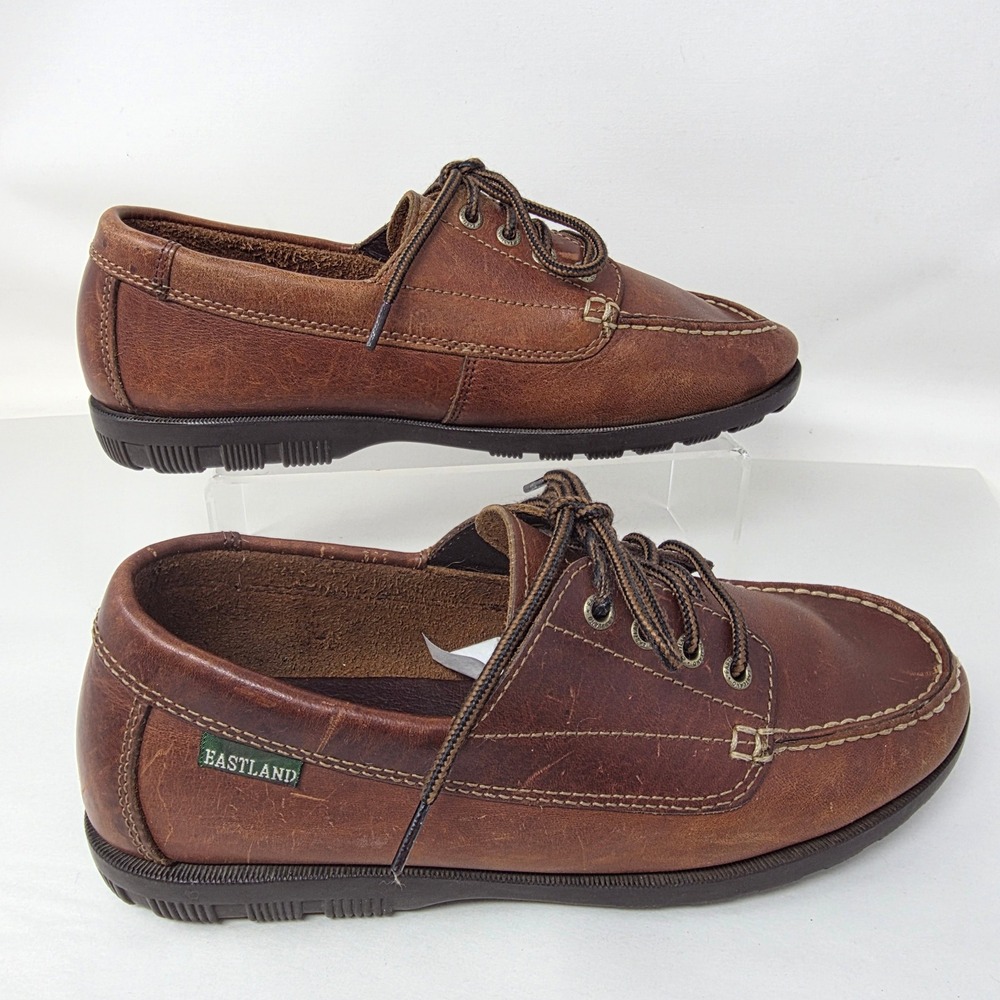 Eastland Boat Shoes Mens 9.5 M 3135 Oxford Brown Leather Moc Toe Good